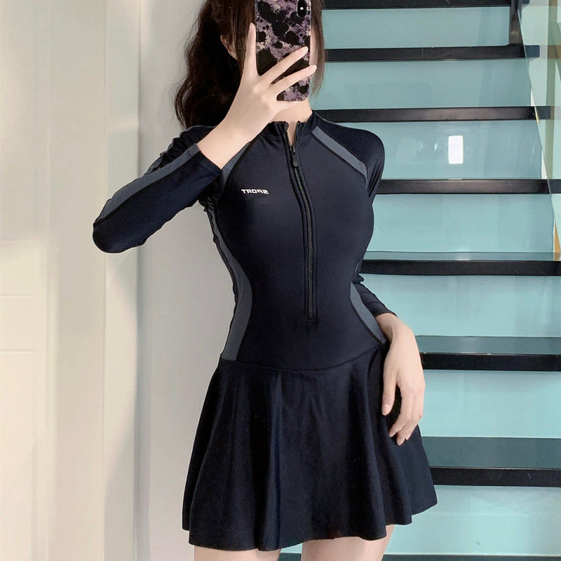 Swimsuit women's 2022 new one-piece long-sleeved belly-covering slim skirt professional sports training student hot spring swimsuit