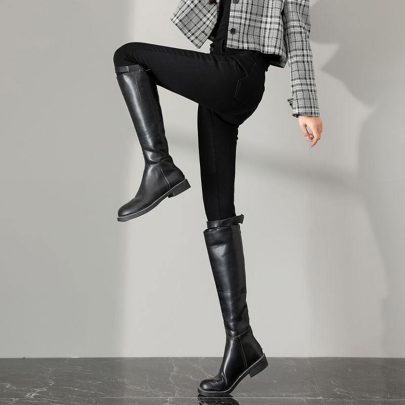 黑色紧身裤配马丁靴高腰九分小脚修身靴子裤子搭配靴裤弹力小黑裤
