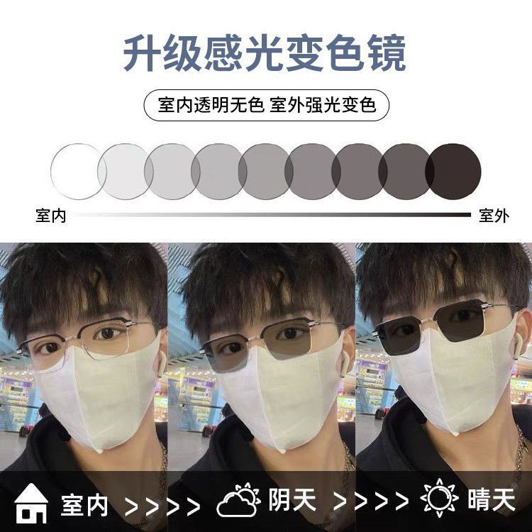 Handsome color-changing myopia glasses men's anti-blue light radiation can be equipped with eye protection eye trend square frame elegant scum female