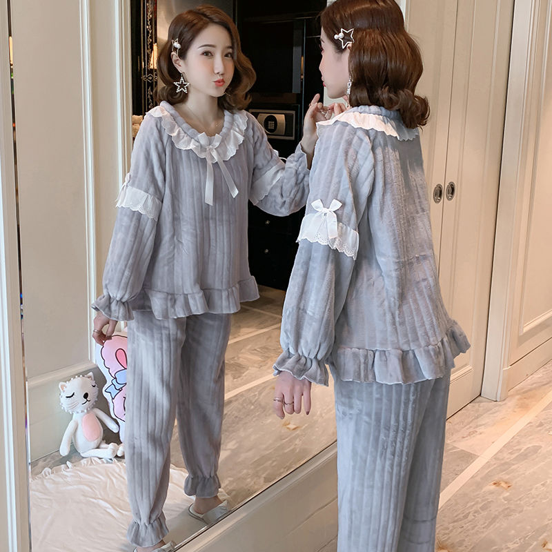 秋冬季珊瑚绒睡衣女冬加厚加绒法兰绒公主风甜美保暖春家居服套装