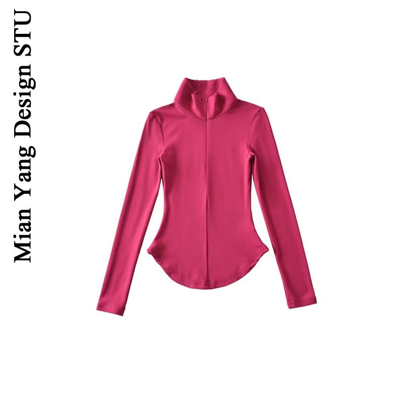 Fashion European and American hot girls pure desire tight sexy lapel half zipper long-sleeved T-shirt women's waist with thin velvet bottoming