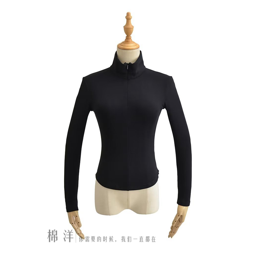 Fashion European and American hot girls pure desire tight sexy lapel half zipper long-sleeved T-shirt women's waist with thin velvet bottoming