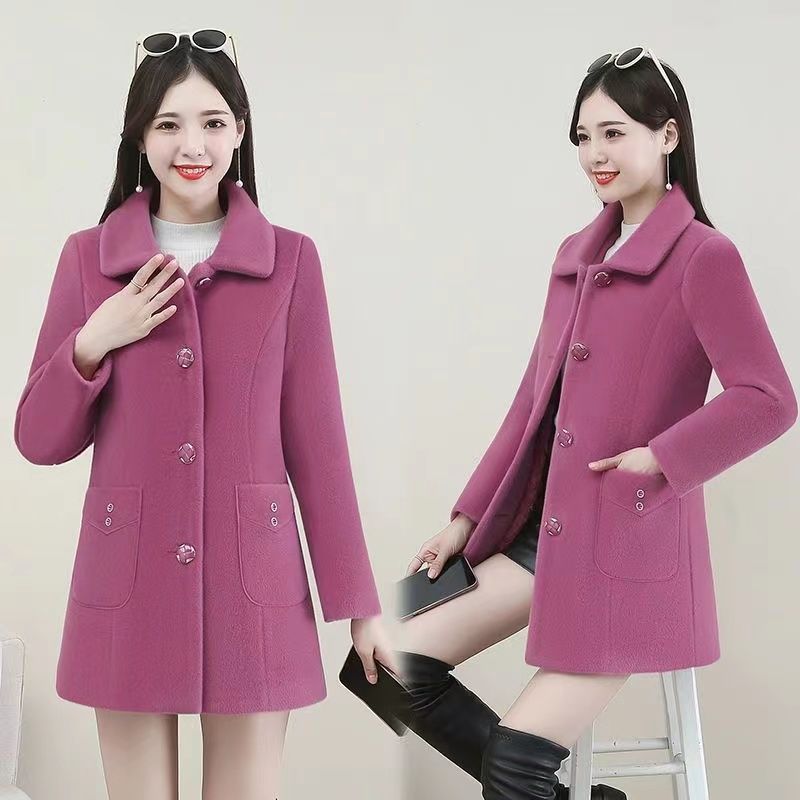 Mink fur collar coat thickened women's autumn and winter 2023 new high-end temperament fur one-piece woolen coat