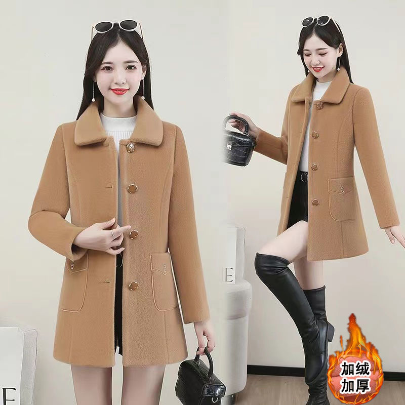 Mink fur collar coat thickened women's autumn and winter 2023 new high-end temperament fur one-piece woolen coat