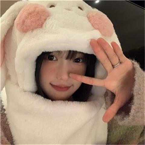 毛絨兔子耳朵帽子圍巾手套一體帽三件套可愛女冬季加厚圍脖保暖