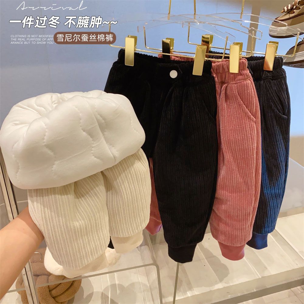 女童褲子秋冬外穿時髦百搭休閒長褲女中大兒童一體絨寬鬆條絨褲潮