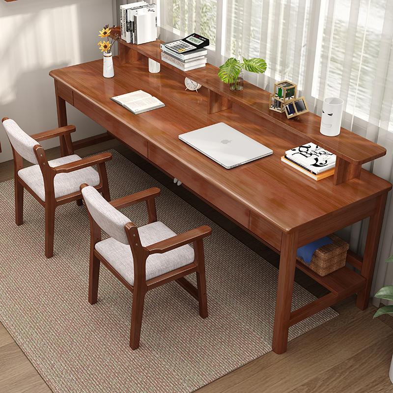 全实木长条桌卧室学生写字台靠墙学习桌家用靠窗办公桌双人电脑桌