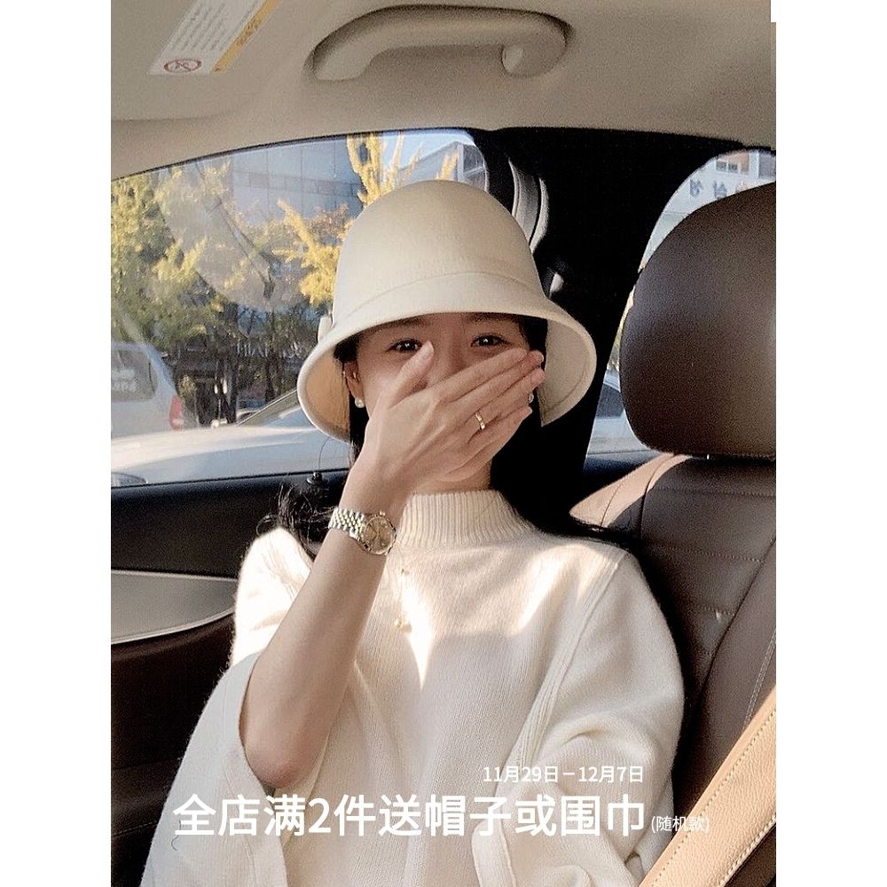 側面cm赫本風羊毛呢漁夫帽女款法式復古秋冬禮帽盆帽優雅白色帽子