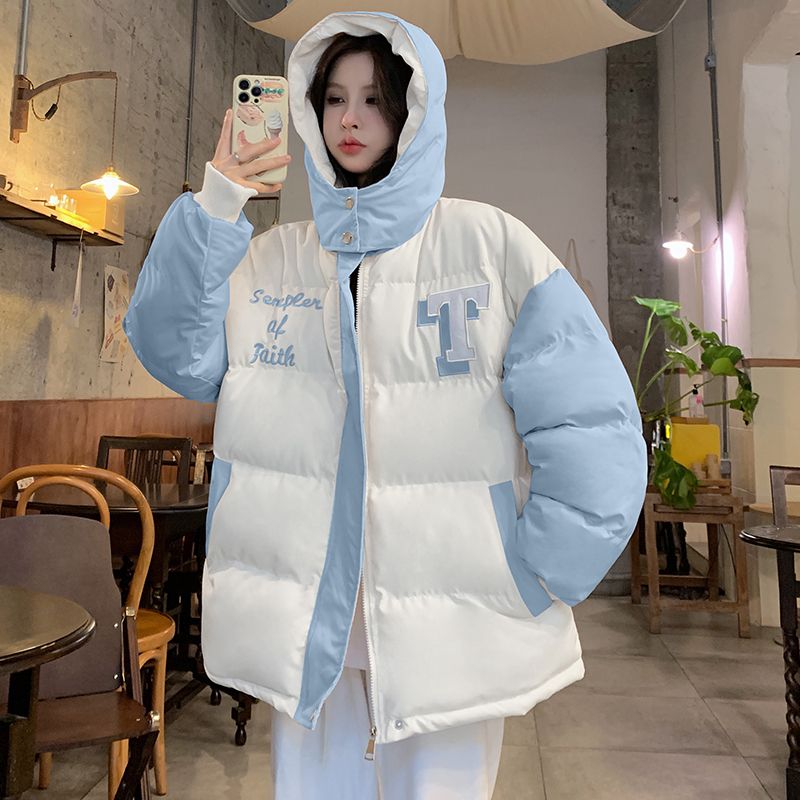 MORJIN autumn and winter new thickened bread coat cotton-padded clothes girl design sense small crowd splicing small student cotton-padded clothes