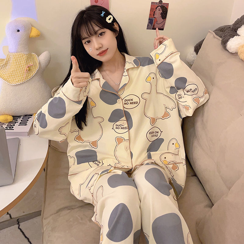 睡衣女春秋季新款日系可愛卡通長袖棉質可外穿套裝大碼家居服學生