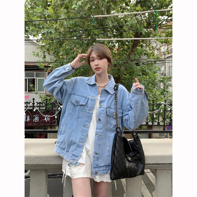 美式復古牛仔外套女春秋2023新款韓版寬鬆休閒小個子百搭夾克上衣