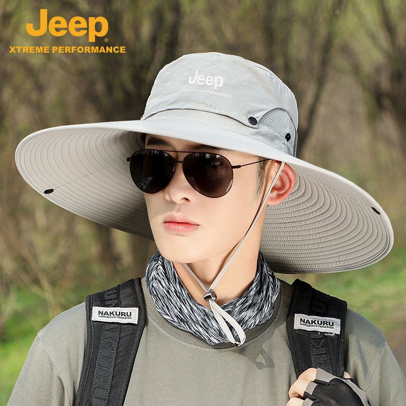 JEEP吉普帽子男夏季防晒钓鱼户外太阳防紫外线男士大檐遮阳渔夫帽