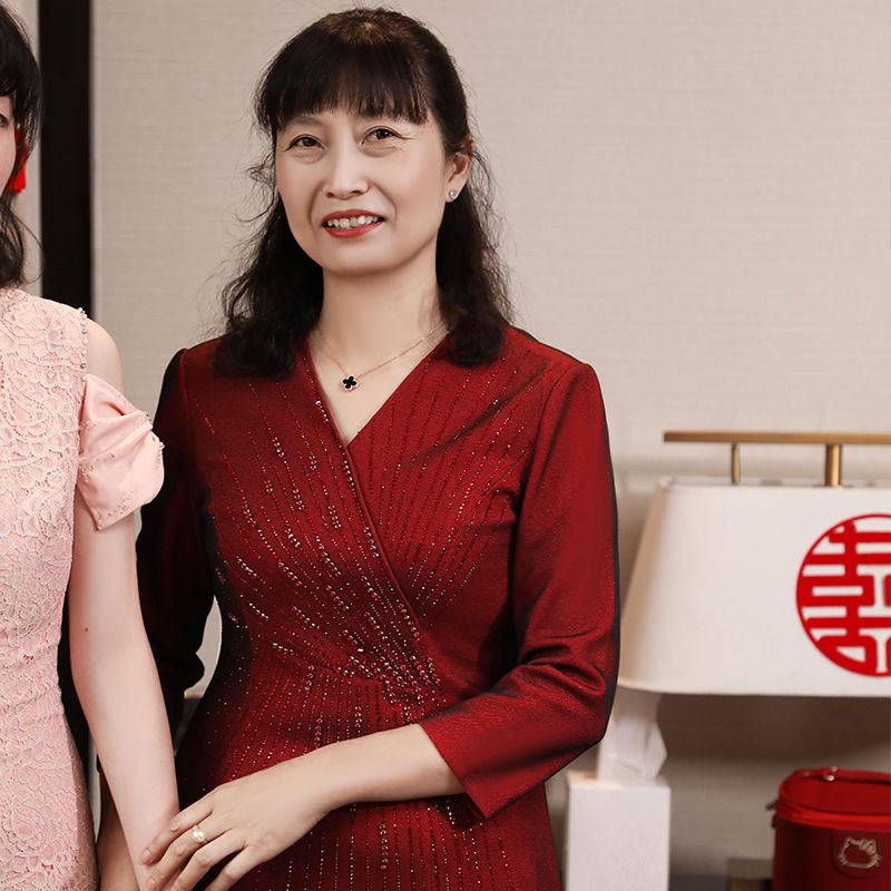旗袍媽媽裝2023春秋季新款結婚禮服喜婆婆高貴洋氣長袖婚宴大碼