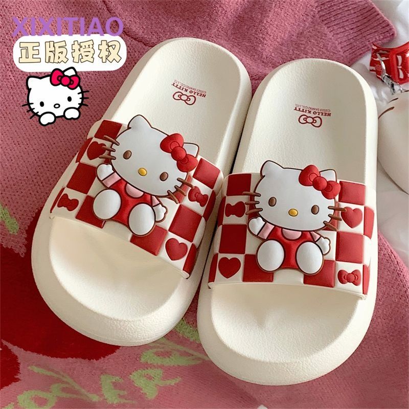 Thin Strips Genuine Authorized Cute Hello Kitty Slippers IP Joint Sanrio Sandals Non-slip Home Shoes Women's Summer