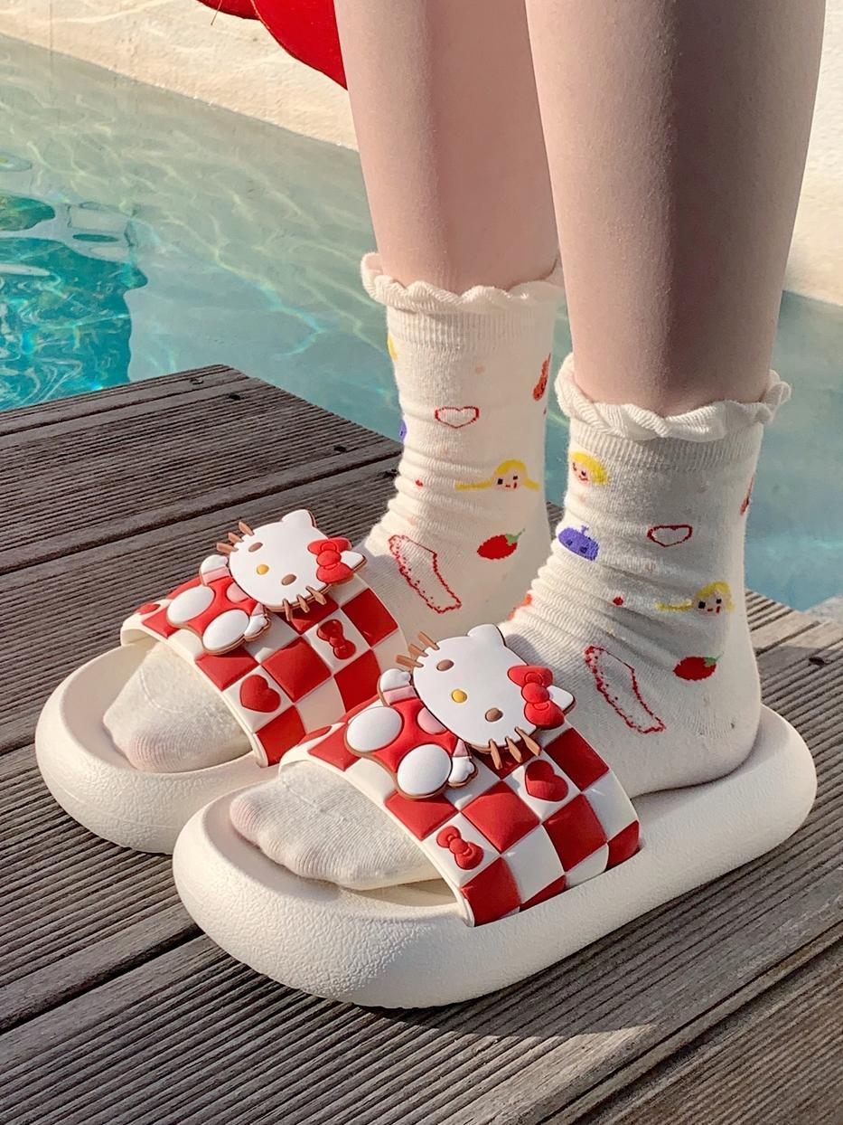 Thin Strips Genuine Authorized Cute Hello Kitty Slippers IP Joint Sanrio Sandals Non-slip Home Shoes Women's Summer