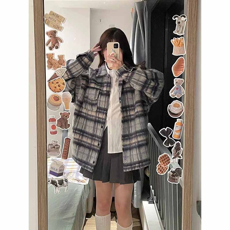 小香風格紋毛呢外套女秋冬新款百搭寬鬆慵懶風小個子復古加厚上衣
