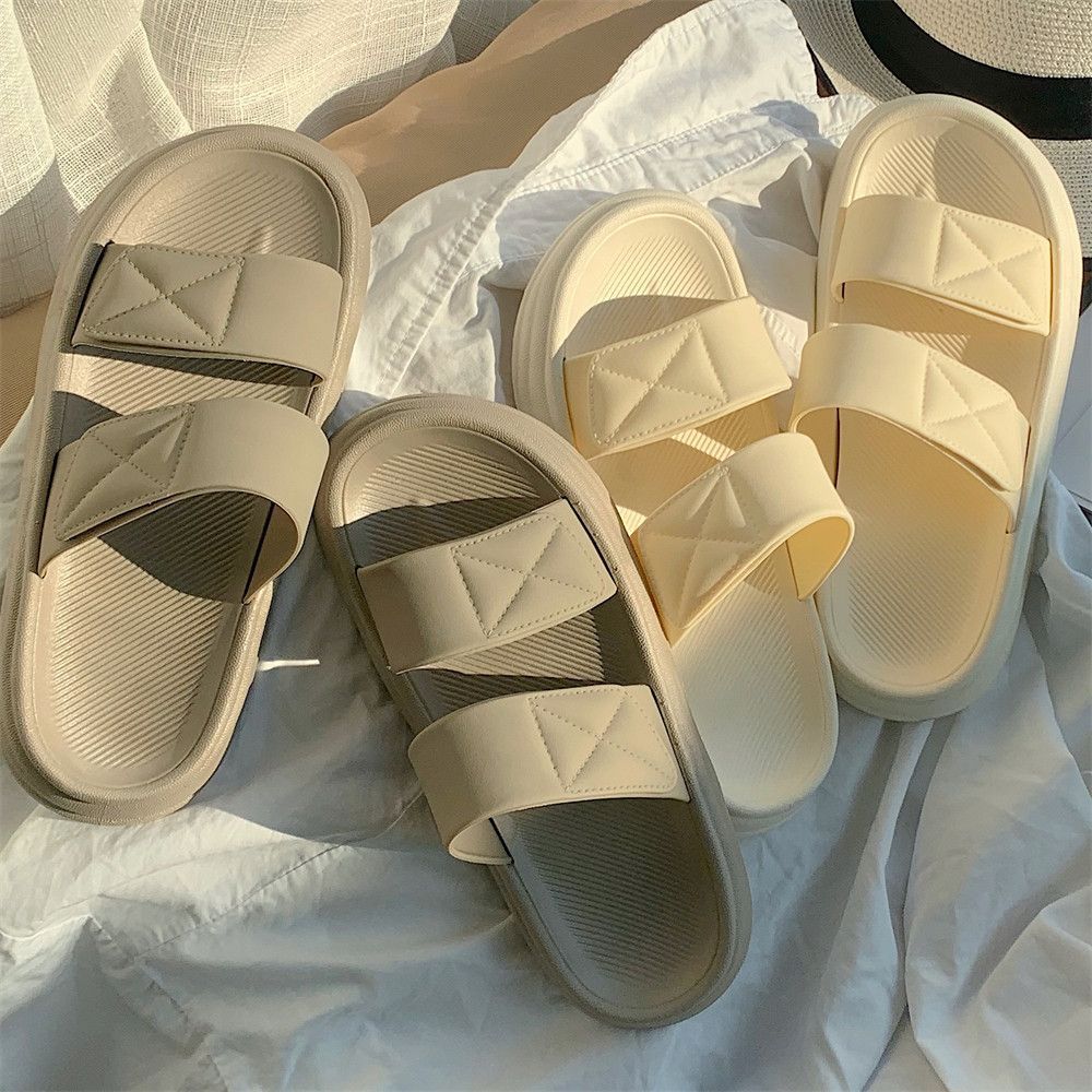 Thin Strip Summer Net Red Fashion Non-slip Stepping Shit Feeling Home Bathroom Slippers Soft Thick Bottom Beach Sandals and Slippers Women