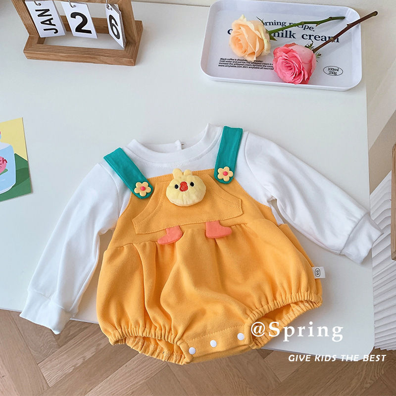 嬰兒小鴨包屁哈衣春秋外穿薄款2023新款洋氣男女寶寶韓版長袖爬服