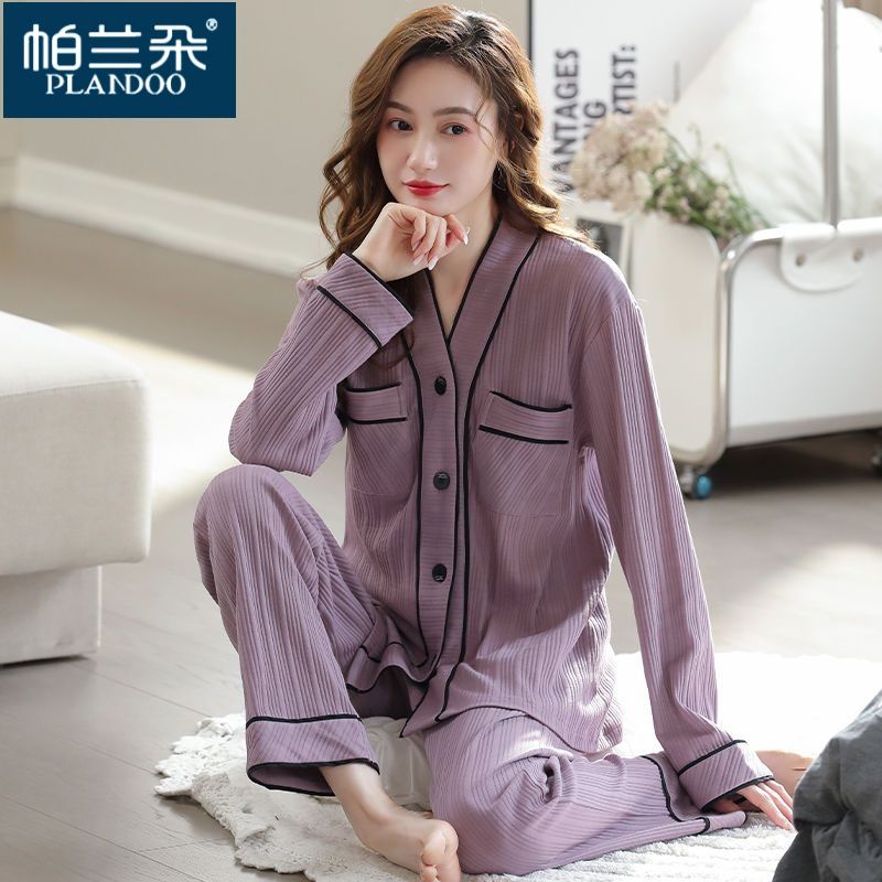 Women's pajamas spring and autumn pure cotton long-sleeved autumn and winter middle-aged mother autumn and winter cotton large size casual home service