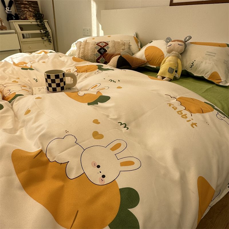 田园风花园小兔被套床上用品水洗棉四件套学生宿舍床单1.5m三件套