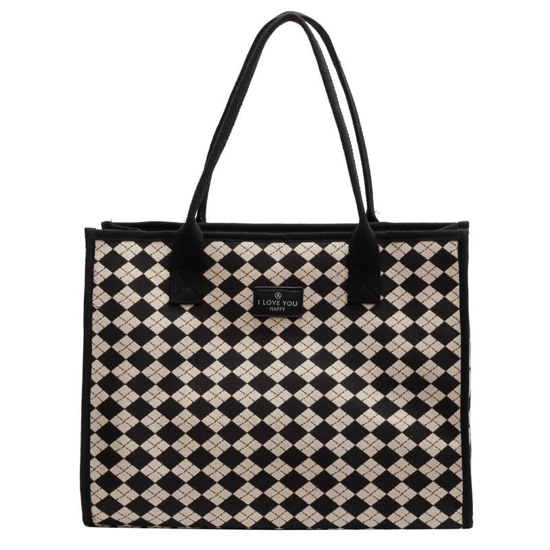 Large Capacity Women's Autumn and Winter Popular Shoulder Plaid Versatile Tote Canvas Handbag Mommy Bag_voghion.com
