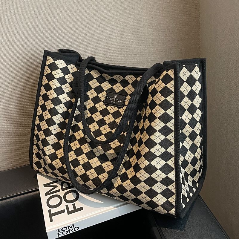 Large Capacity Women's Autumn and Winter Popular Shoulder Plaid Versatile Tote Canvas Handbag Mommy Bag_voghion.com