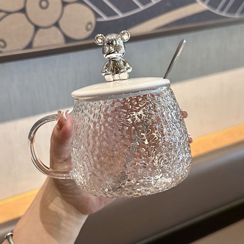 高颜值可爱马克杯带盖勺耐热玻璃水杯女生办公室咖啡杯家用花茶杯