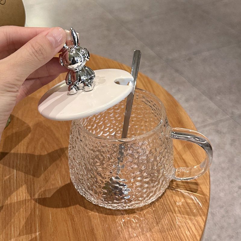高颜值可爱马克杯带盖勺耐热玻璃水杯女生办公室咖啡杯家用花茶杯