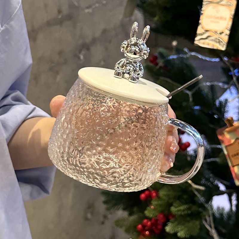 高颜值可爱马克杯带盖勺耐热玻璃水杯女生办公室咖啡杯家用花茶杯