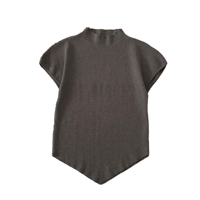 不规则短款设计感短袖针织衫女2022秋季新款修身显瘦半高领打底衫