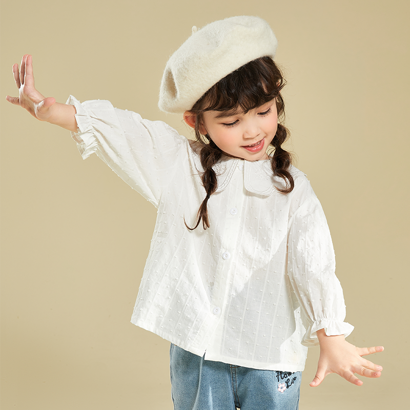 Jelly Bebe Girls Shirt Spring and Autumn Children's Spring Dress 2023 New Clothes Children's Tops Baby White Shirts