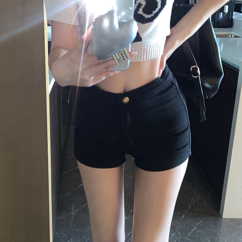 Hot girl denim shorts women's ins spring and summer 2023 new high-waist slim thin tight elastic hip-covering hot pants