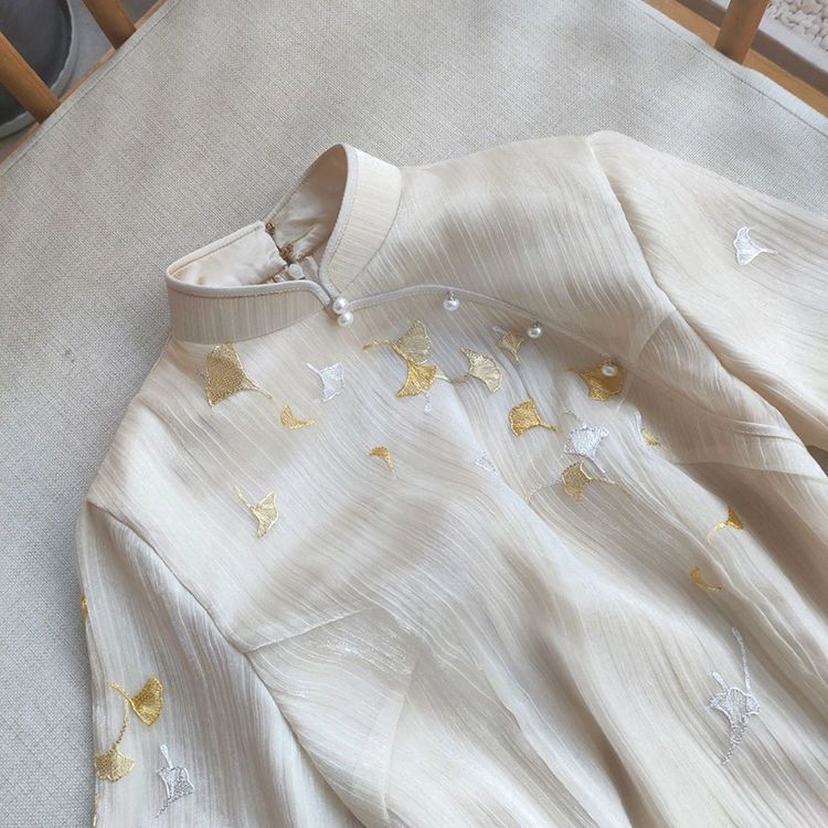 春季2023新款女裝高端精緻中式國風茶服改良旗袍白色盤扣連衣裙子