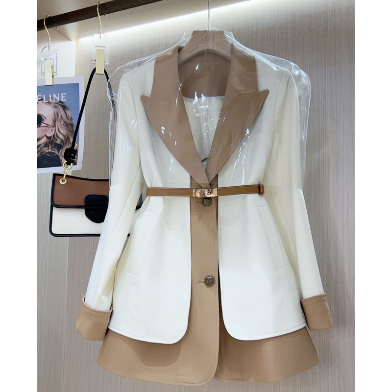 Plus-size women's clothing  spring new small crowd unique special cause age reduction French high-end fake two-piece suit jacket