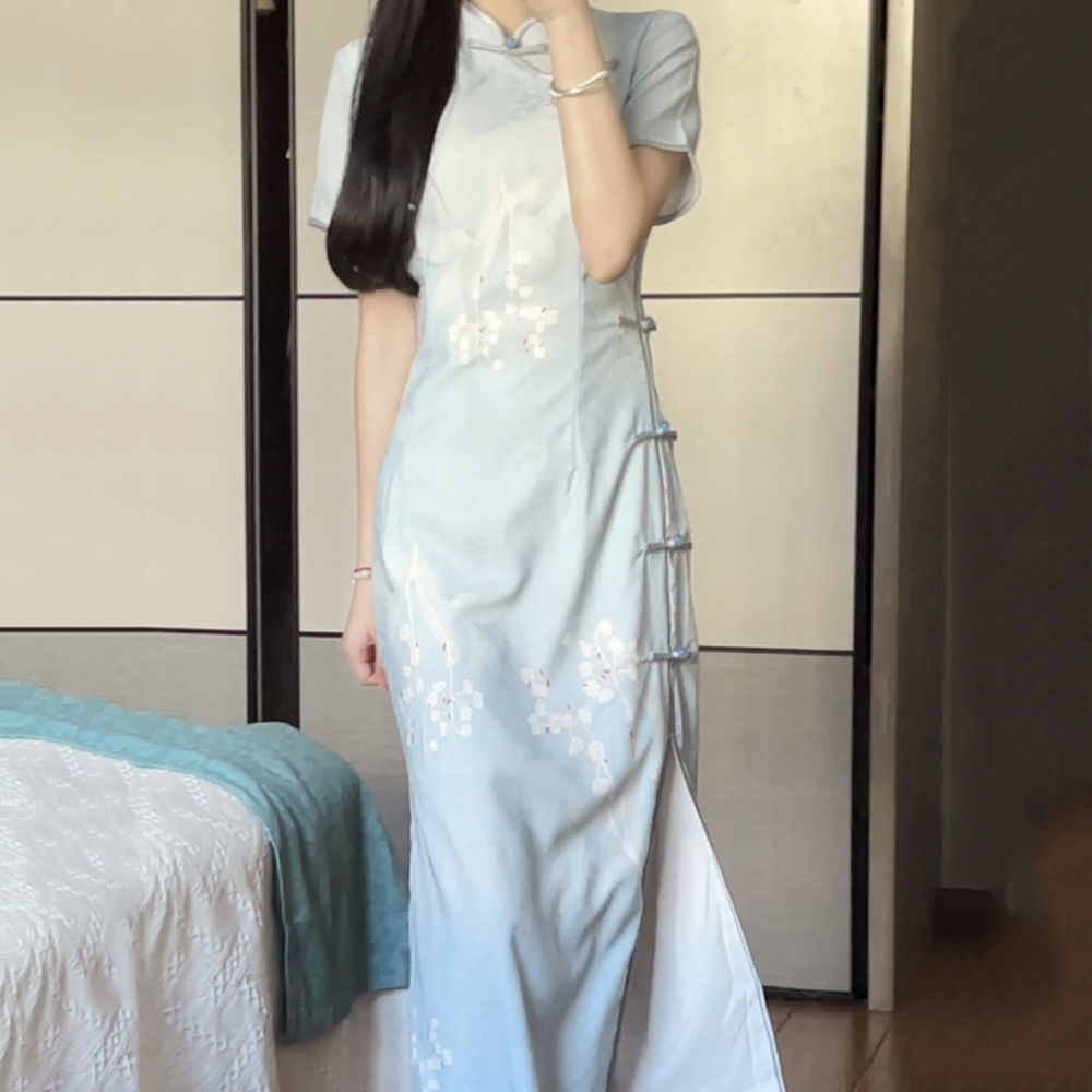 旗袍民國風大小姐素雅年輕2023年新款少女中國風連衣裙長款純欲風