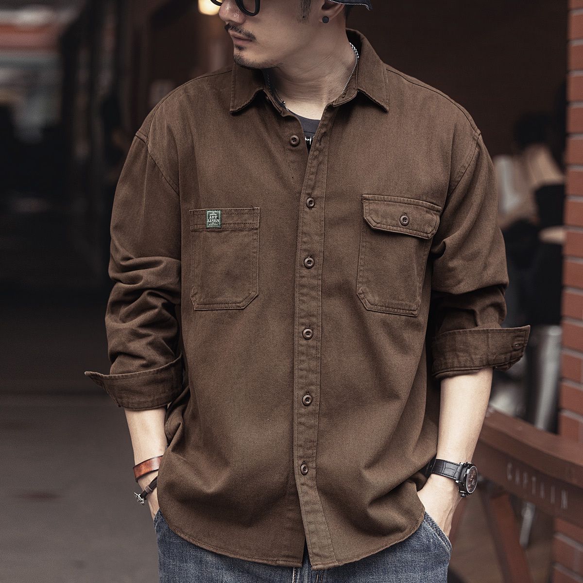 Spring and Autumn style American retro workwear long-sleeved shirt men's trendy brand pure cotton hunting suit loose casual vintage shirt jacket
