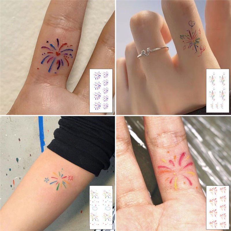 Internet celebrity finger fireworks tattoo stickers colorful Hyuna style arm ins hand drawn lines abstract cute fireworks