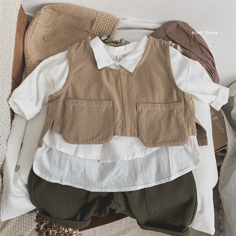 Cute children's wear~personalized Japanese and Korean children's retro small vest neutral boys and girls baby vest vest spring and autumn