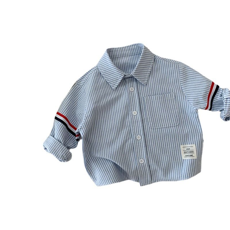 韩国童装春款儿童薄款衬衫男童装洋气条纹学院风长袖衬衣上衣