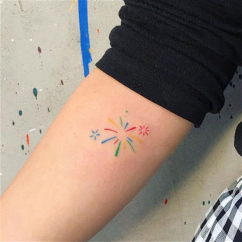 Internet celebrity finger fireworks tattoo stickers colorful Hyuna style arm ins hand drawn lines abstract cute fireworks