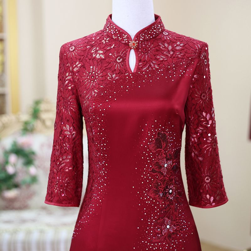 旗袍2023年新款喜婆婆婚宴裝秋裝高端晚禮服氣質婚禮媽媽禮服高貴
