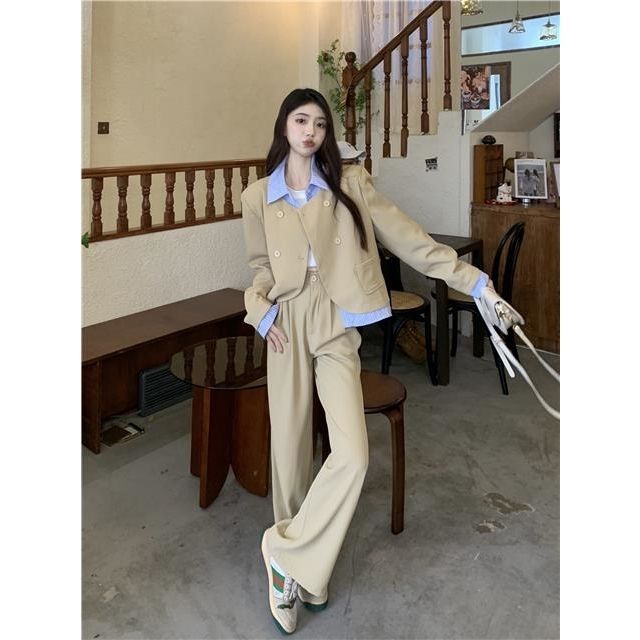 Striped stitching lapel long-sleeved suit jacket + drape casual trousers women's spring  new fashion suit