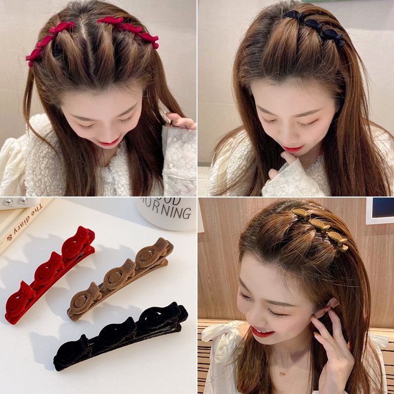 Flocked braided hair clip for women small clip hair clip bangs side artifact solid color children adult internet celebrity lazy headwear