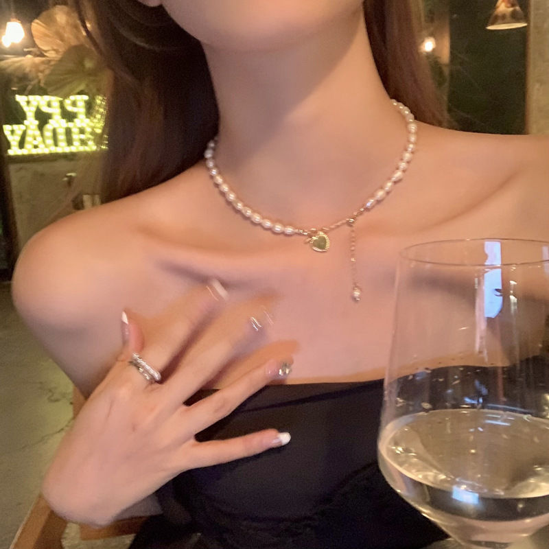 輕奢珍珠流蘇項鍊女小眾創意法式復古鈦鋼項鍊簡約愛心ins吊墜