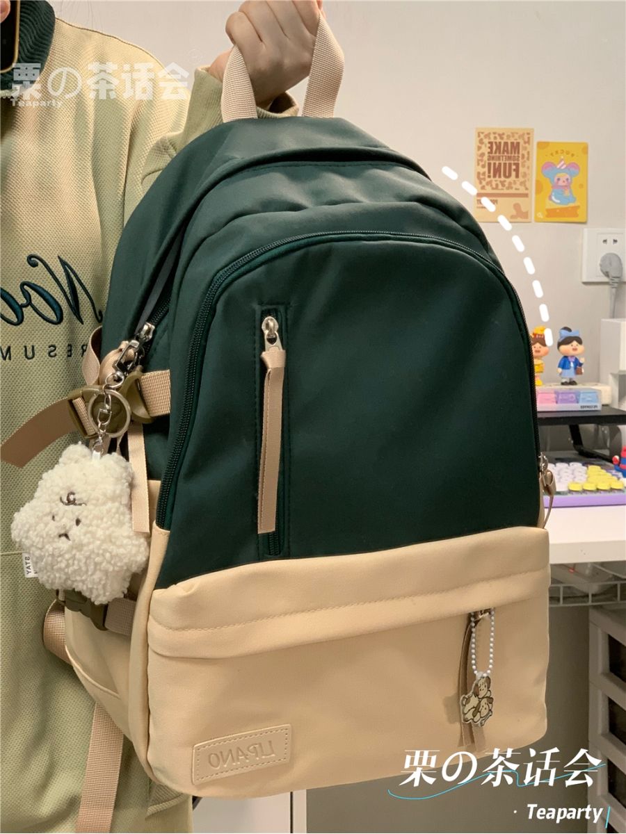 日系ins学院复古撞色双肩包女 小众设计感初高中学生书包休闲背包