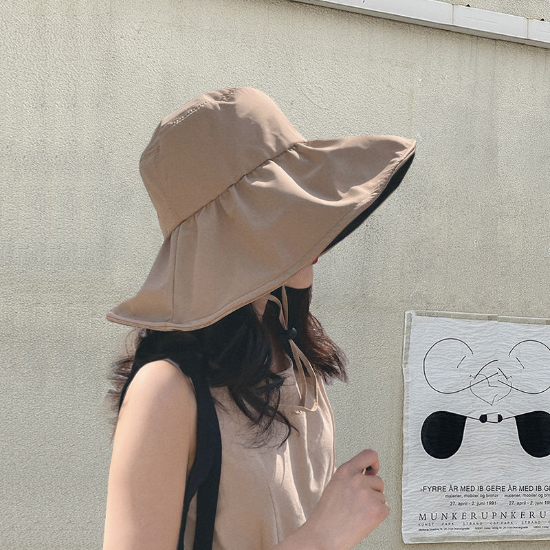 日本UV黑胶防晒遮阳帽子女夏遮脸防紫外线太阳帽骑车大帽檐渔夫帽