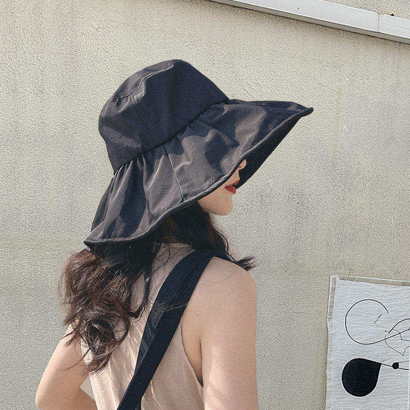 日本UV黑胶防晒遮阳帽子女夏遮脸防紫外线太阳帽骑车大帽檐渔夫帽