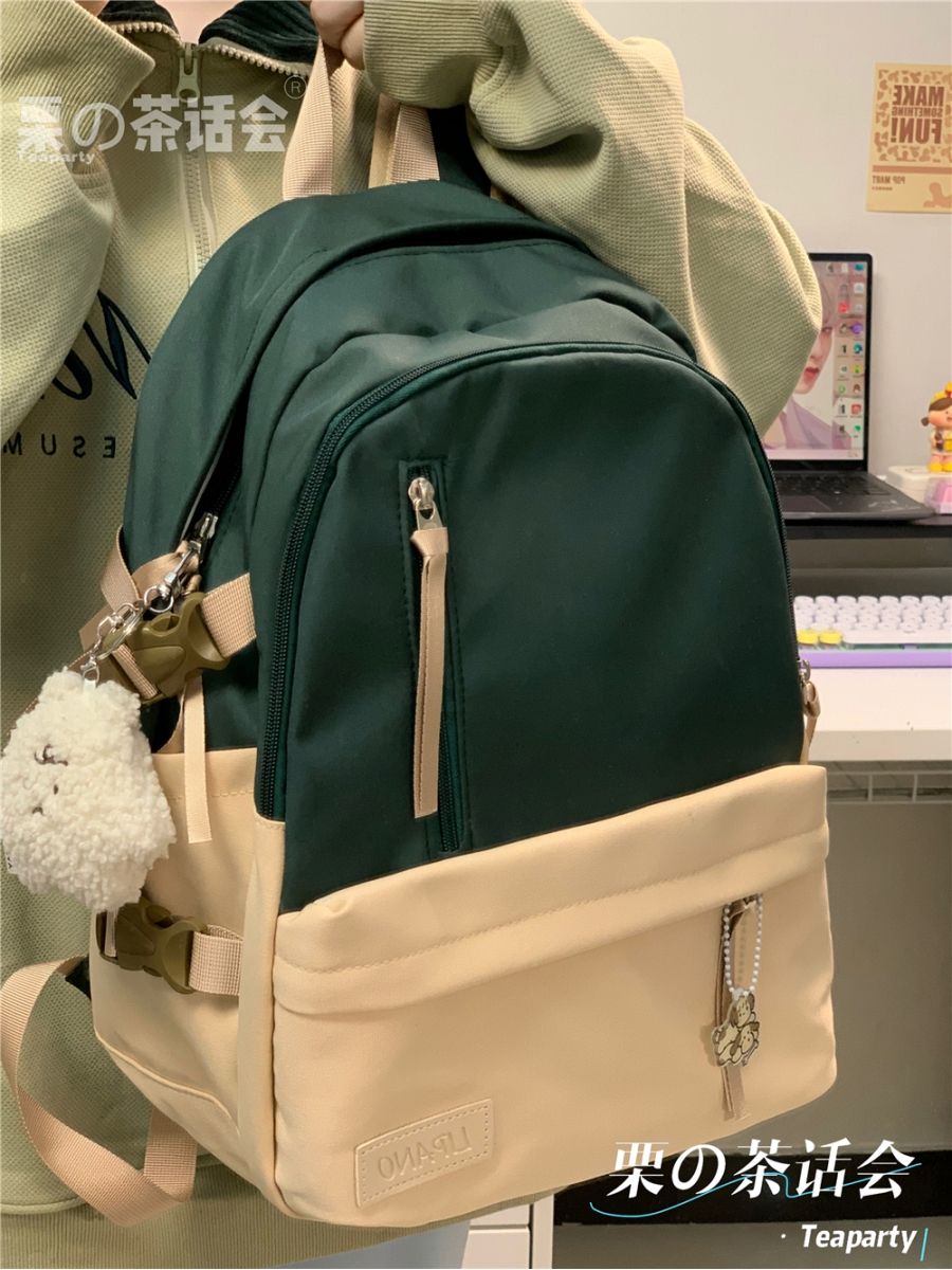 日系ins学院复古撞色双肩包女 小众设计感初高中学生书包休闲背包