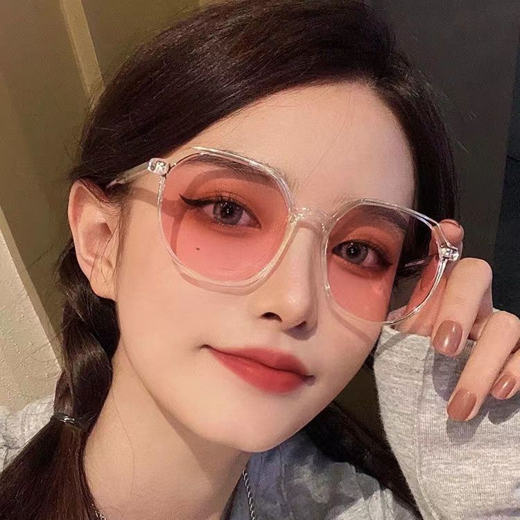 Korean version of black frame color-changing glasses female round face thin myopia degree anti-ultraviolet eye protection retro plain glasses