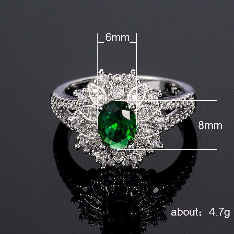 Emerald Zircon Designer Ring With Elegant European Floral Design_voghion.com